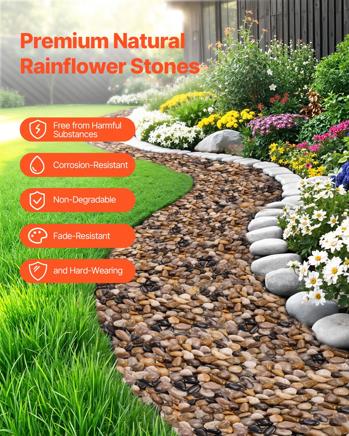 Natural River Rocks, 1-2 inch 15 lbs, Decorative Multi-Color Pebble Stones, Smooth & Polished Garden Landscaping Stones, Paving Plant Rocks for Fish Tank, Flower Pots, Water Fountains, Pathways