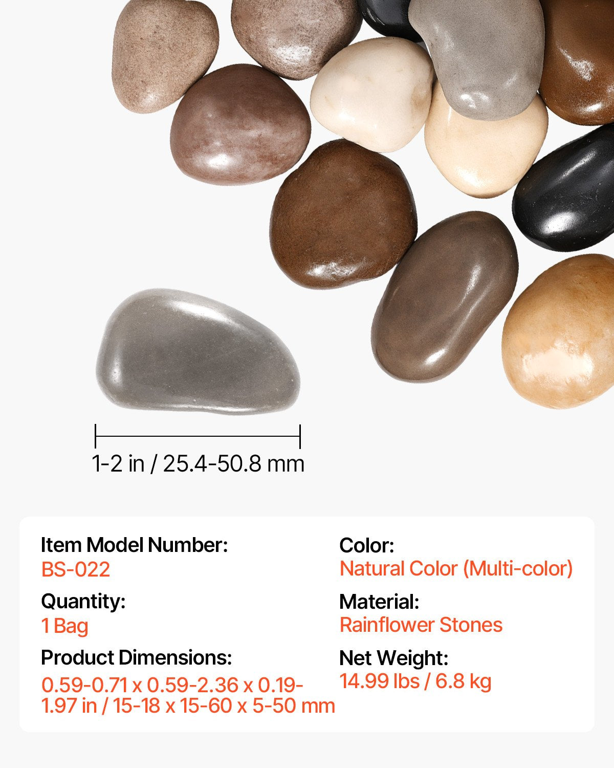 Natural River Rocks, 1-2 inch 15 lbs, Decorative Multi-Color Pebble Stones, Smooth & Polished Garden Landscaping Stones, Paving Plant Rocks for Fish Tank, Flower Pots, Water Fountains, Pathways