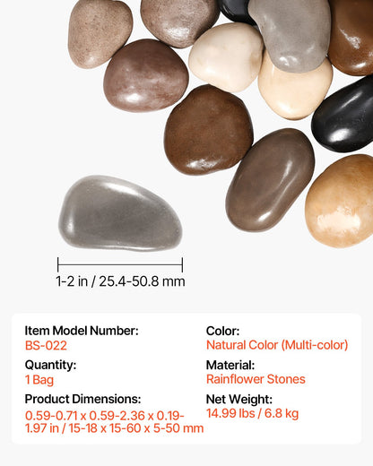 Natural River Rocks, 1-2 inch 15 lbs, Decorative Multi-Color Pebble Stones, Smooth & Polished Garden Landscaping Stones, Paving Plant Rocks for Fish Tank, Flower Pots, Water Fountains, Pathways