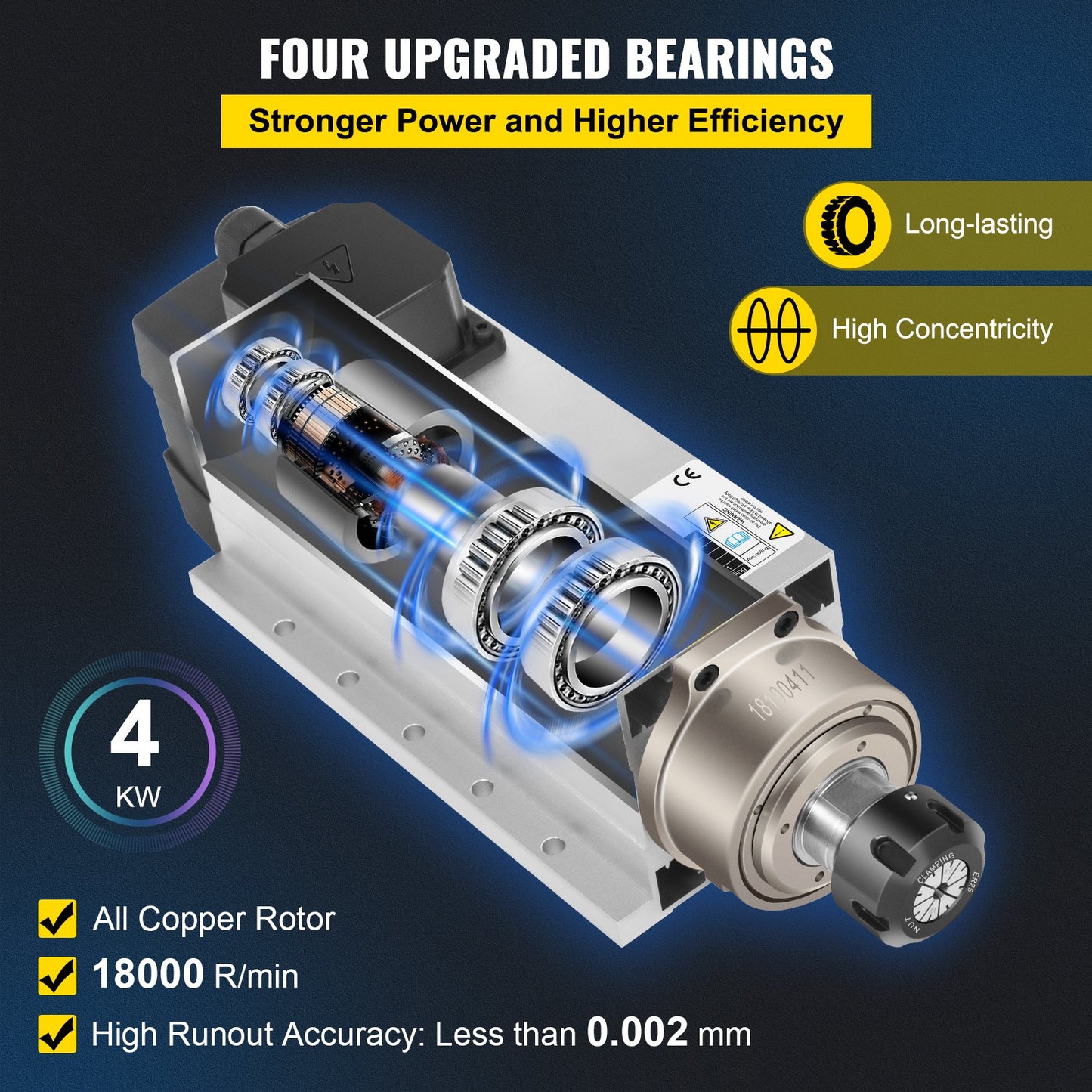 4KW 2220V luftgekühlter Spindelmotor ER25 CNC-Luftkühlungsspindelmotor für CNC-Gravierfräsmaschine