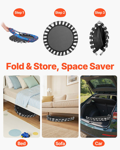 36" Kids Trampoline, 3FT Indoor Outdoor Trampoline, Foldable Mini Trampoline with Handle, Rebounder Trampoline for Toddlers, Birthday Gift for 3+ Years Children, Boys Girls for Fun, Bule