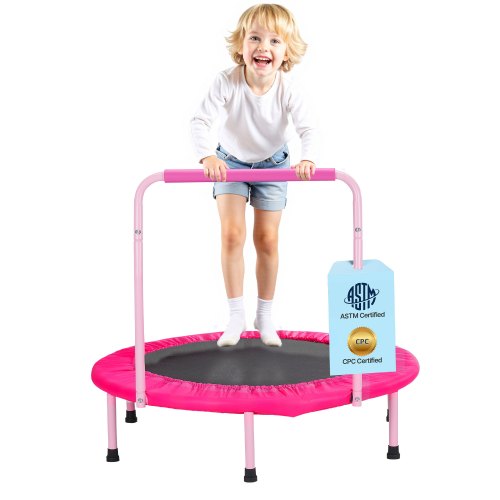 36" Kids Trampoline, 3FT Indoor Outdoor Trampoline, Foldable Mini Trampoline with Handle, Rebounder Trampoline for Toddlers, Birthday Gift for 3+ Years Children, Boys Girls for Fun, Pink