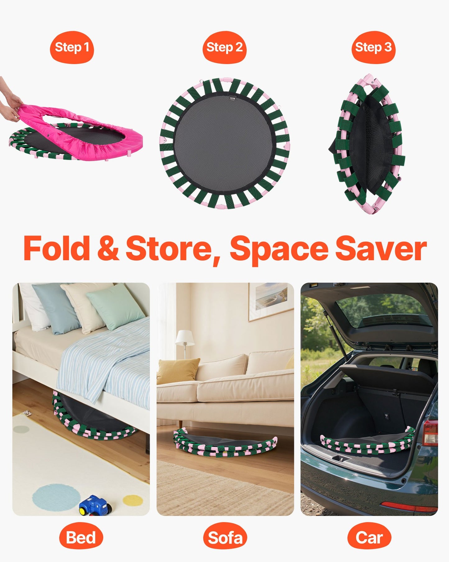 36" Kids Trampoline, 3FT Indoor Outdoor Trampoline, Foldable Mini Trampoline with Handle, Rebounder Trampoline for Toddlers, Birthday Gift for 3+ Years Children, Boys Girls for Fun, Pink