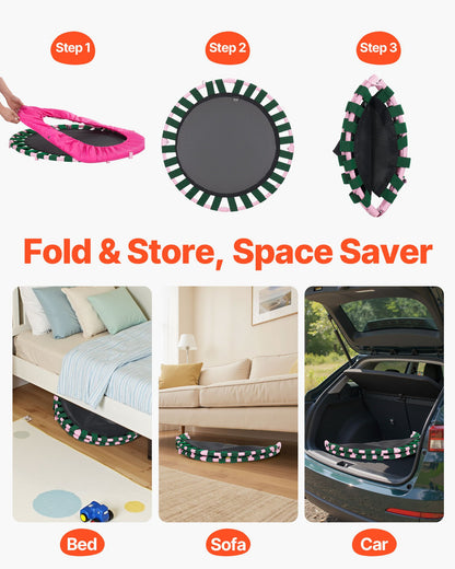 36" Kids Trampoline, 3FT Indoor Outdoor Trampoline, Foldable Mini Trampoline with Handle, Rebounder Trampoline for Toddlers, Birthday Gift for 3+ Years Children, Boys Girls for Fun, Pink