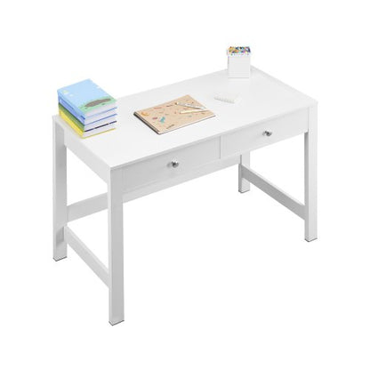 Small Desk with Drawers, Kids Desk for Bedroom, Modern Simple Study Table for Drawing, Reading, Writing, Rectangle MDF Furniture Study Storage Table for Home, Office, White