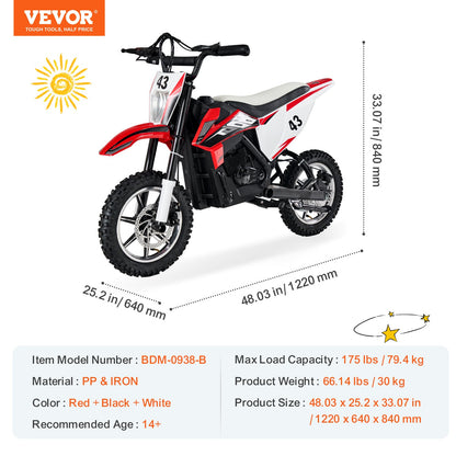 Kids Ride On Motorcycle, 36V Battery Powered Electric Motorcycle with Speed Up to 15.5mph, Treaded Tires, Battery Gauge, Dual Brakes, Ride on Toys for Children Boys Girls Aged 14+