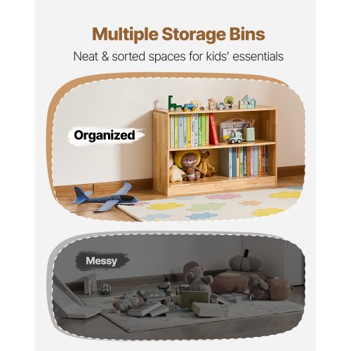 Montessoribokhylla, 870 mm bred leksaksförvaring, 2-vånings barndisplayskåp, dagismöbler, barnbokhylla för sovrum, barnrum, vardagsrum, entré, förskola, brun |  EU
