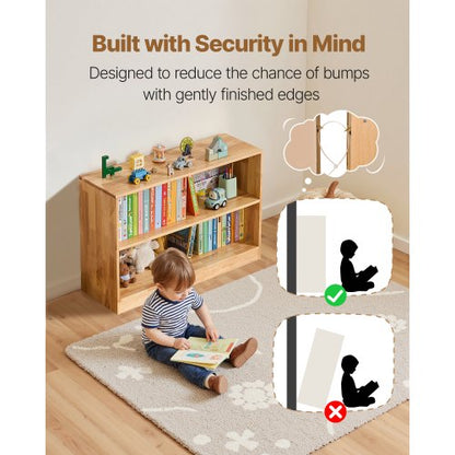 Montessoribokhylla, 870 mm bred leksaksförvaring, 2-vånings barndisplayskåp, dagismöbler, barnbokhylla för sovrum, barnrum, vardagsrum, entré, förskola, brun |  EU