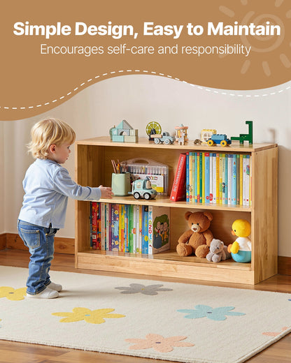 Montessori Bookshelf, 35.4 in Width Toy Storage Organizer, 2-Tier Kids Display Storage Cabinet, Daycare Furniture, Kids Bookshelf for Bedroom, Nursery, Living Room, Entryway, Preschool, Brown