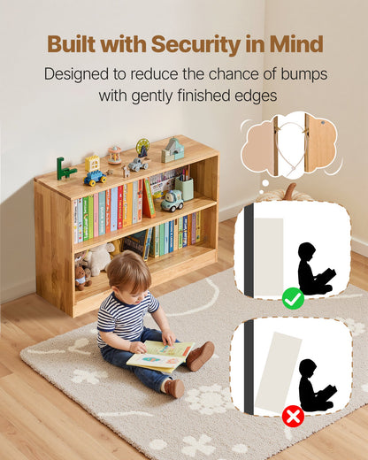 Montessori Bookshelf, 35.4 in Width Toy Storage Organizer, 2-Tier Kids Display Storage Cabinet, Daycare Furniture, Kids Bookshelf for Bedroom, Nursery, Living Room, Entryway, Preschool, Brown