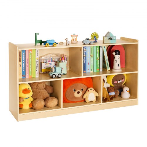 Montessori Bookshelf, 45 in Width Toy Storage Organizer, 5-Section Kids Display Storage Cabinet, Daycare Furniture, Kids Bookshelf for Bedroom, Nursery, Living Room, Entryway, Preschool, Brown