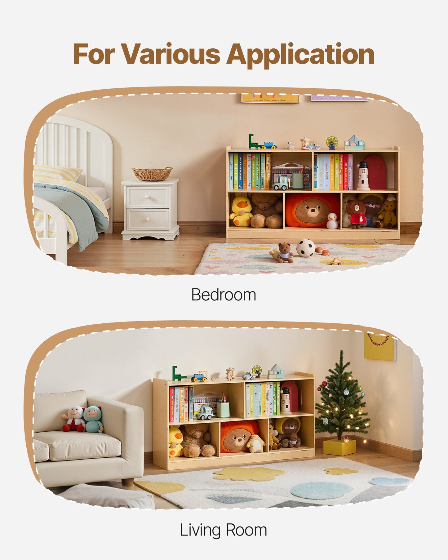 Montessori Bookshelf, 45 in Width Toy Storage Organizer, 5-Section Kids Display Storage Cabinet, Daycare Furniture, Kids Bookshelf for Bedroom, Nursery, Living Room, Entryway, Preschool, Brown