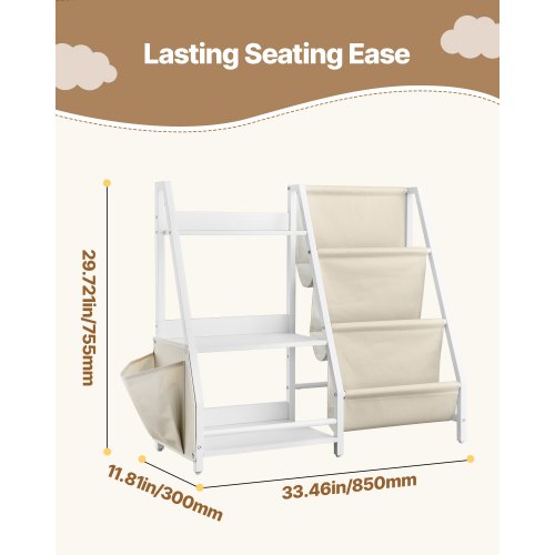 3-vånings barnbokhylla, leksaksförvaring för småbarn, bokhylla för barnrum med lyftsele och förvaringsväska, förvaringsbokhyllor för barnrum, lekrum, dagis, barnkammare |  EU
