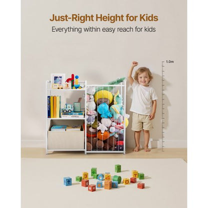 Barnbokhylla och Gosedjursförvaring, Leksaksorganisatör, Bokhylla i 2 nivåer med Tygleksakslåda, Leksaksförvaring för Barnrum, Vardagsrum, Hall, Förskola, Vit |  EU