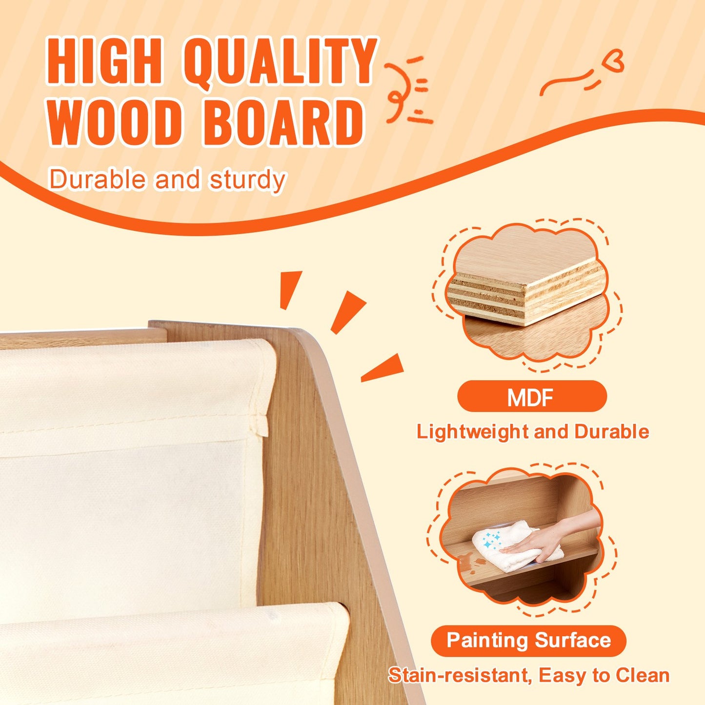 4-Tier Kids Wooden Bookshelf, Six-Layer Sling Bookcase, Baby Storage Book Rack, Book Toy Organizer Cabinet, for Kids Room, Playroom, Kindergarten, Nursery