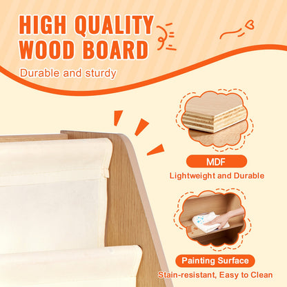 4-Tier Kids Wooden Bookshelf, Six-Layer Sling Bookcase, Baby Storage Book Rack, Book Toy Organizer Cabinet, for Kids Room, Playroom, Kindergarten, Nursery