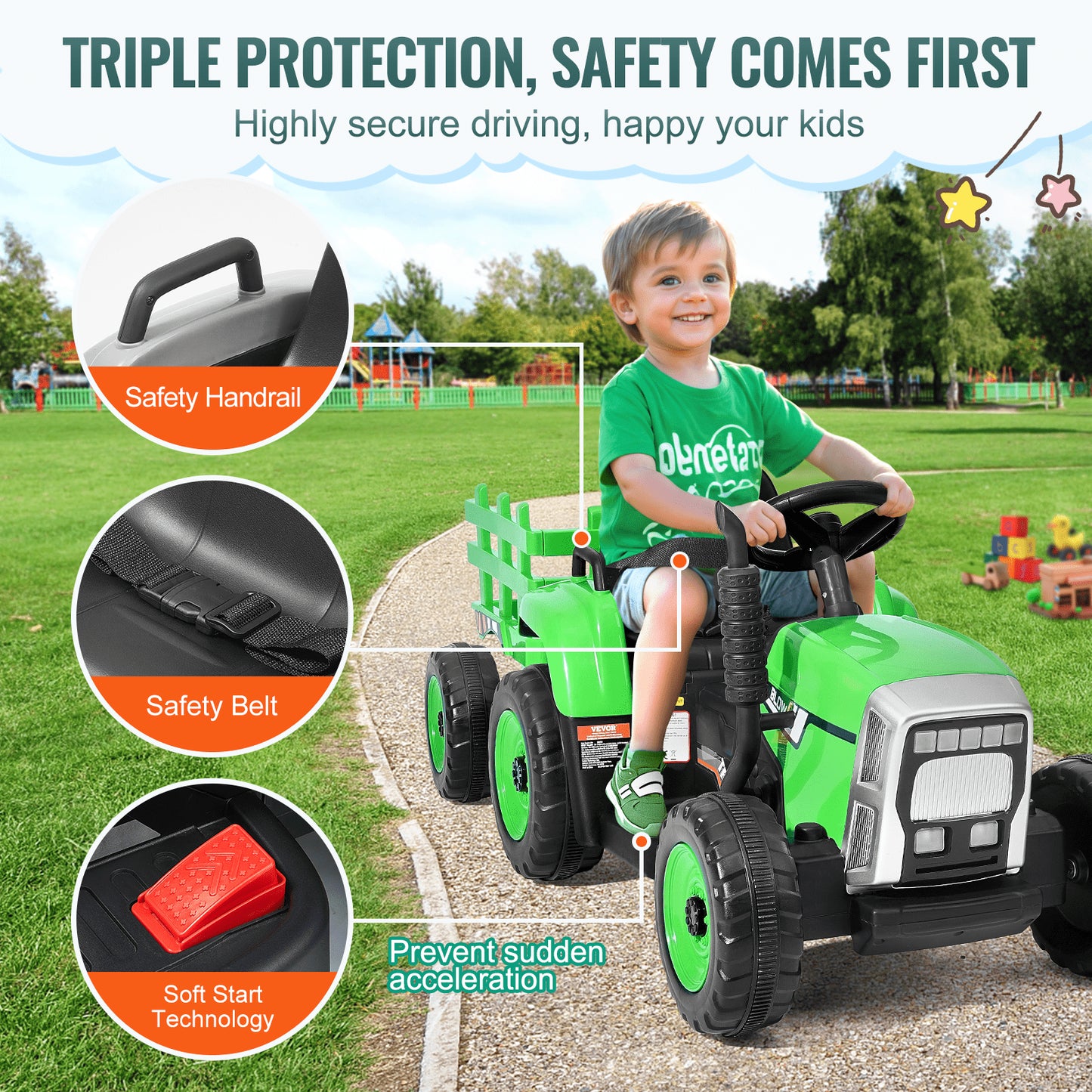 Kids Ride on Tractor 12V Electric Toy Tractor with Trailer Remote Control