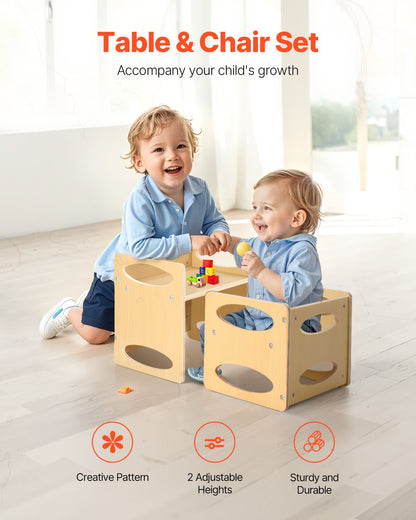Montessori Weaning Table and Chair Set, Wooden Toddler Table and Chair Set for Aged 1-5, Adjustable Height Kids Montessori Chair and Activity Table, Ideal for Reading, Eating, Playing - Natural
