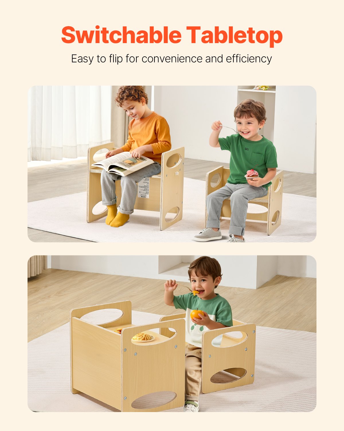 Montessori Weaning Table and Chair Set, Wooden Toddler Table and Chair Set for Aged 1-5, Adjustable Height Kids Montessori Chair and Activity Table, Ideal for Reading, Eating, Playing - Natural