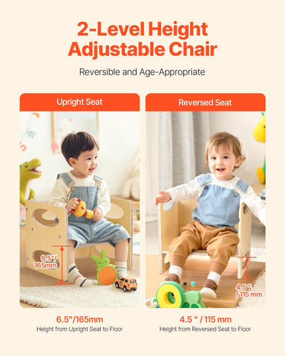 Montessori Weaning Table and Chair Set, Wooden Toddler Table and Chair Set for Aged 1-5, Adjustable Height Kids Montessori Chair and Activity Table, Ideal for Reading, Eating, Playing - Natural