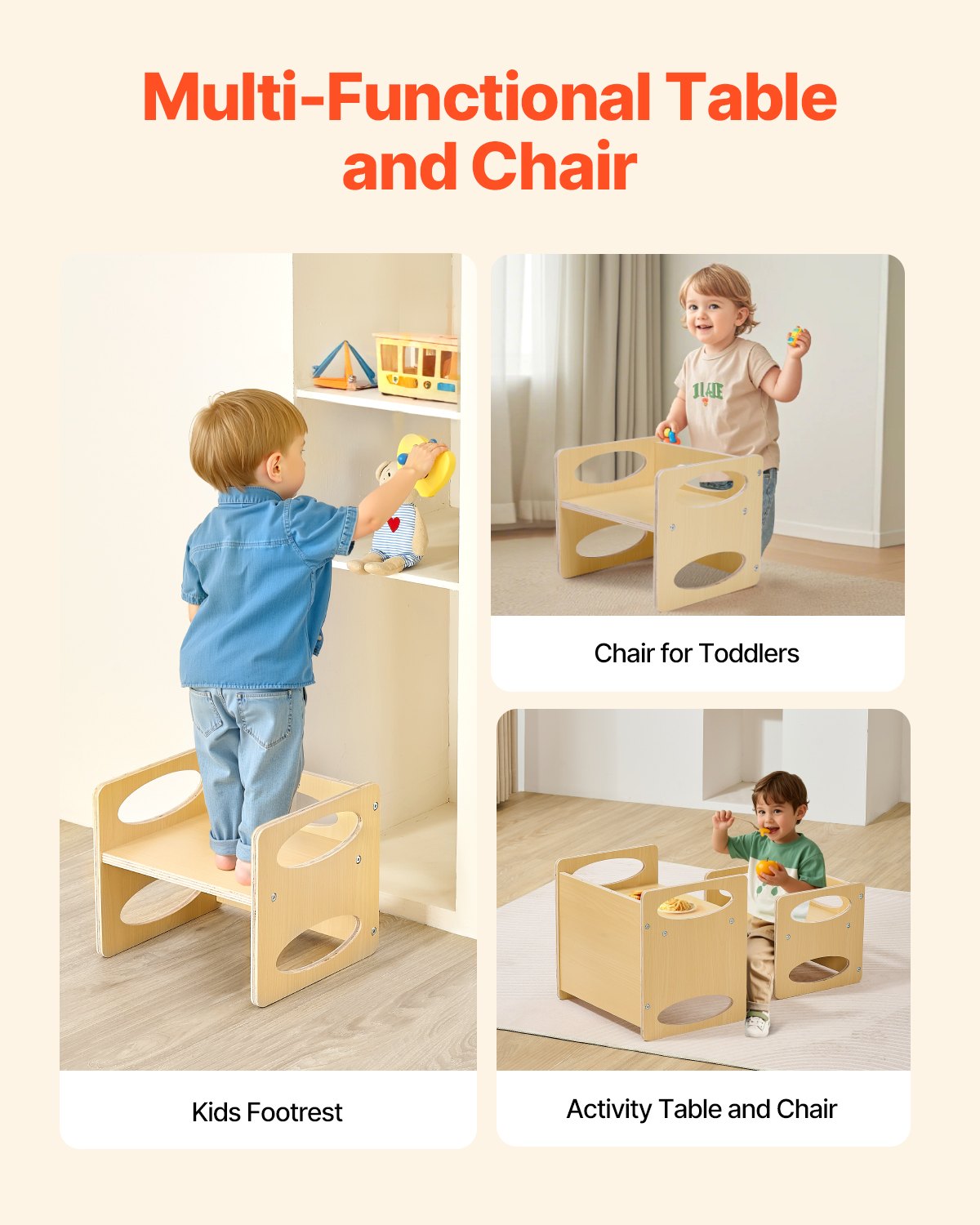 Montessori Weaning Table and Chair Set, Wooden Toddler Table and Chair Set for Aged 1-5, Adjustable Height Kids Montessori Chair and Activity Table, Ideal for Reading, Eating, Playing - Natural