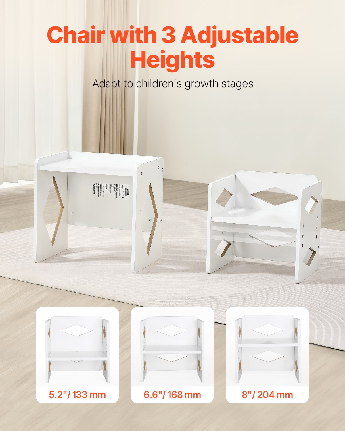 Montessori Weaning Table and Chair Set, Wooden Toddler Table and Chair Set for Aged 1-5, Adjustable Height Kids Montessori Chair and Activity Table, Ideal for Reading, Eating, Playing - White