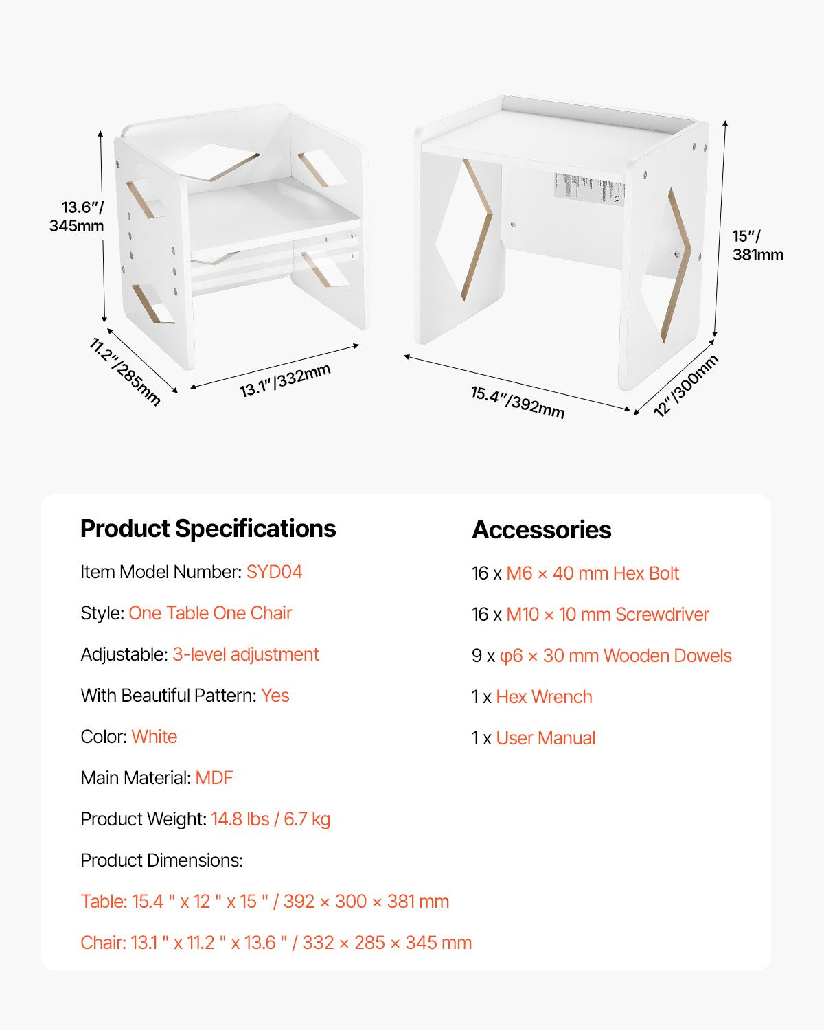 Montessori Weaning Table and Chair Set, Wooden Toddler Table and Chair Set for Aged 1-5, Adjustable Height Kids Montessori Chair and Activity Table, Ideal for Reading, Eating, Playing - White