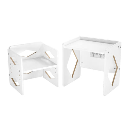 Montessori Weaning Table and Chair Set, Wooden Toddler Table and Chair Set for Aged 1-5, Adjustable Height Kids Montessori Chair and Activity Table, Ideal for Reading, Eating, Playing - White