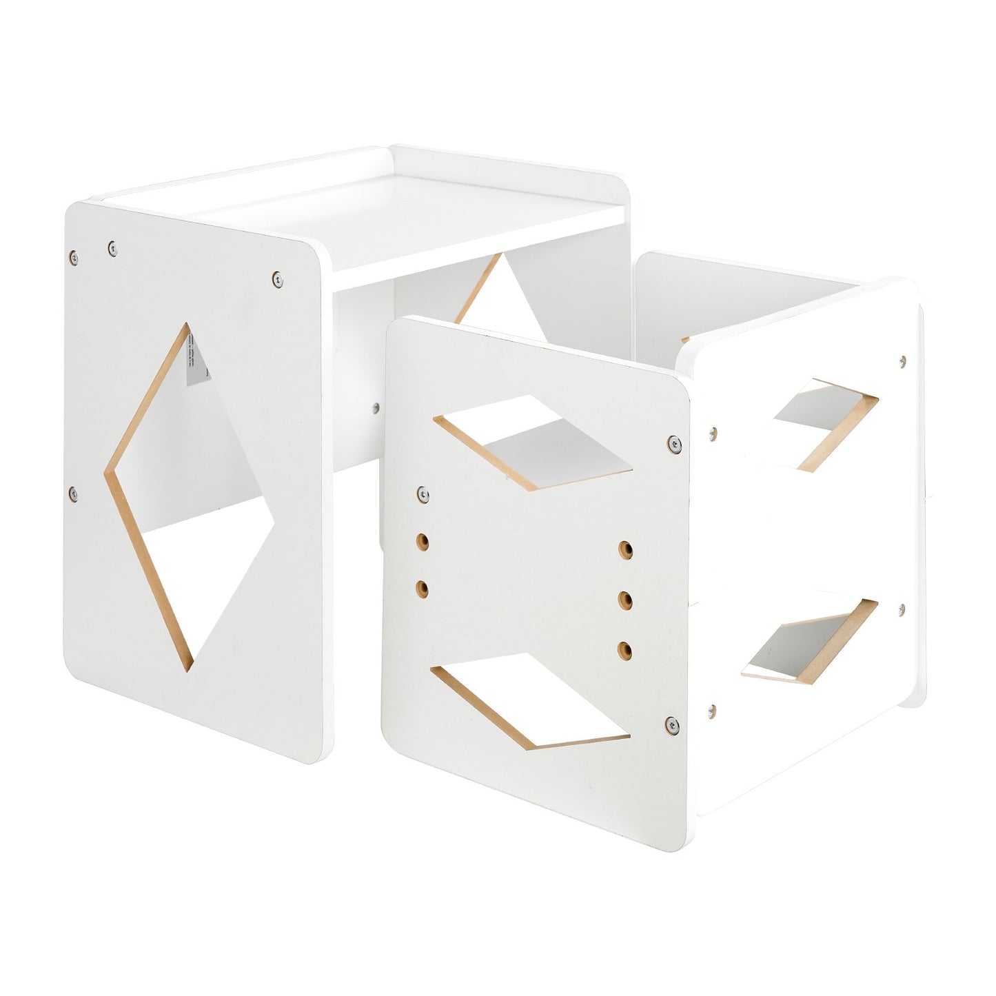 Montessori Weaning Table and Chair Set, Wooden Toddler Table and Chair Set for Aged 1-5, Adjustable Height Kids Montessori Chair and Activity Table, Ideal for Reading, Eating, Playing - White