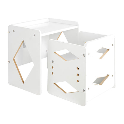 Montessori Weaning Table and Chair Set, Wooden Toddler Table and Chair Set for Aged 1-5, Adjustable Height Kids Montessori Chair and Activity Table, Ideal for Reading, Eating, Playing - White