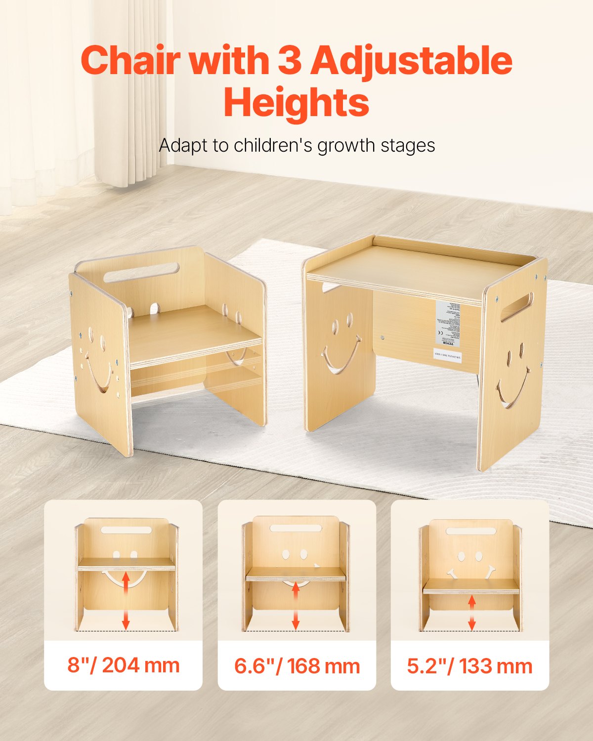 Montessori Weaning Table and Chair Set, 3 In 1 Wooden Toddler Table and Chairs with Chalkboard, Adjustable Height Montessori Table for Ages 1-5, Ideal for Drawing, Reading, Eating - Natural