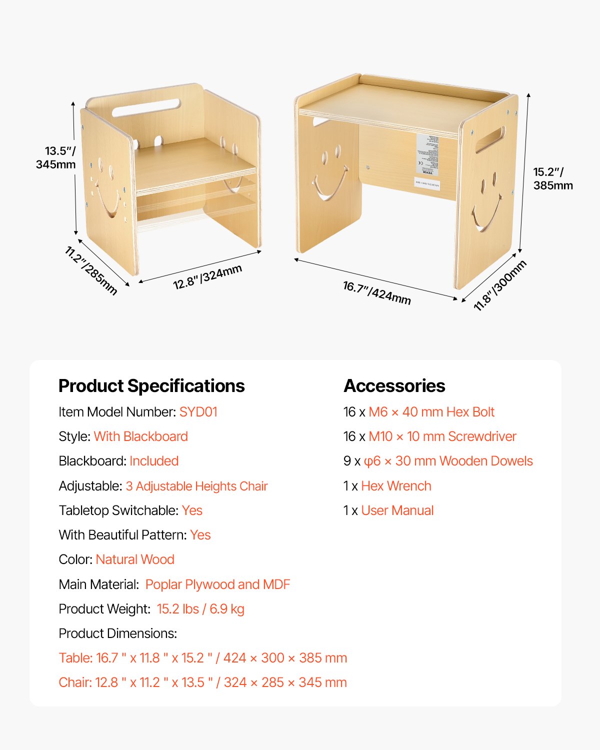 Montessori Weaning Table and Chair Set, 3 In 1 Wooden Toddler Table and Chairs with Chalkboard, Adjustable Height Montessori Table for Ages 1-5, Ideal for Drawing, Reading, Eating - Natural