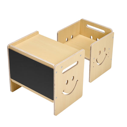 Montessori Weaning Table and Chair Set, 3 In 1 Wooden Toddler Table and Chairs with Chalkboard, Adjustable Height Montessori Table for Ages 1-5, Ideal for Drawing, Reading, Eating - Natural