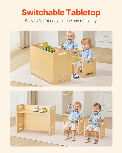 Weaning Table and Chair Set Montessori Toddler Desk with 2 Chairs Wood