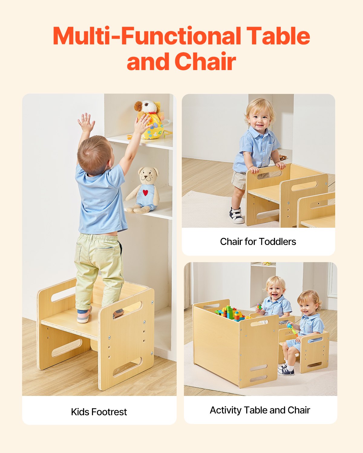 Weaning Table and Chair Set Montessori Toddler Desk with 2 Chairs Wood