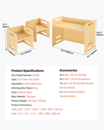 Weaning Table and Chair Set Montessori Toddler Desk with 2 Chairs Wood