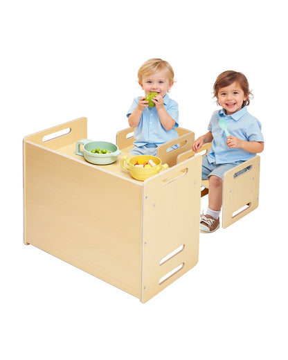 Weaning Table and Chair Set Montessori Toddler Desk with 2 Chairs Wood