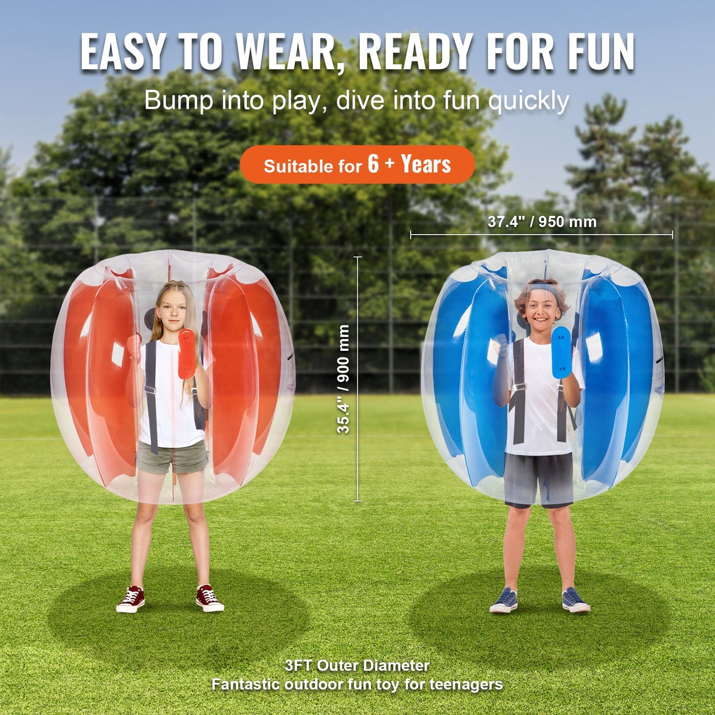 Uppblåsbara Bumper Balls 2-pack, 3FT/0,9M Body Sumo Zorb Balls för barn och tonåringar, hållbara PVC Human Hamster Bubble Balls för utomhusspel för lagspel, Bumper Bopper Leksaker för lekplats, trädgård, park