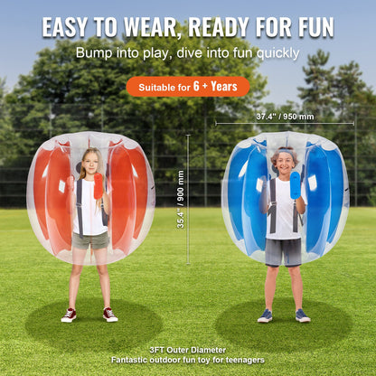 Uppblåsbara Bumper Balls 2-pack, 3FT/0,9M Body Sumo Zorb Balls för barn och tonåringar, hållbara PVC Human Hamster Bubble Balls för utomhusspel för lagspel, Bumper Bopper Leksaker för lekplats, trädgård, park