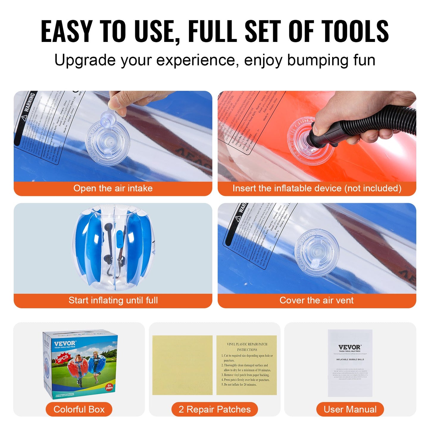 Uppblåsbara Bumper Balls 2-pack, 3FT/0,9M Body Sumo Zorb Balls för barn och tonåringar, hållbara PVC Human Hamster Bubble Balls för utomhusspel för lagspel, Bumper Bopper Leksaker för lekplats, trädgård, park