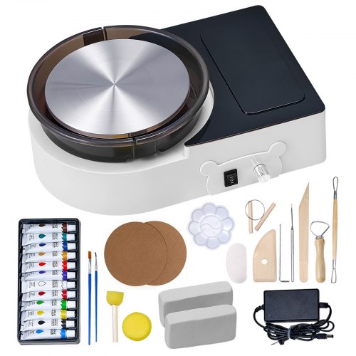 Mini Pottery Wheel, 6 inch Turntable, Forward and Reverse Rotation, Adjustable Speed, Electric Clay Wheel for Kids and Adults, with Clay Shaping Tools, for Home DIY, Pottery Classes, White