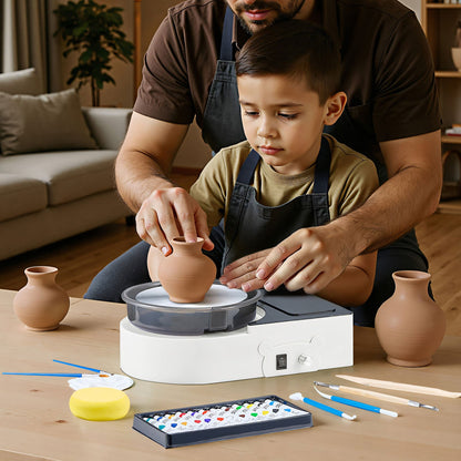 Mini Pottery Wheel, 6 inch Turntable, Forward and Reverse Rotation, Adjustable Speed, Electric Clay Wheel for Kids and Adults, with Clay Shaping Tools, for Home DIY, Pottery Classes, White