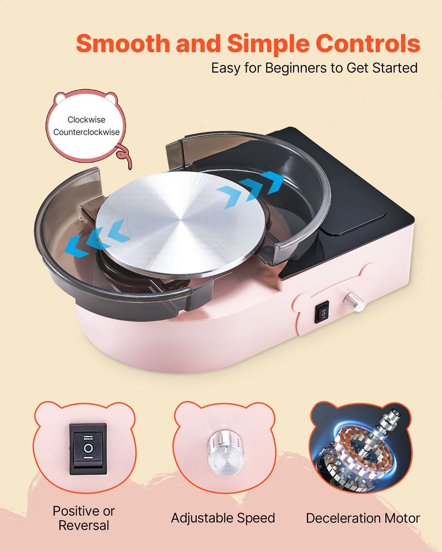 Mini Pottery Wheel, 6 inch Turntable, Forward and Reverse Rotation, Adjustable Speed, Electric Clay Wheel for Kids and Adults, with Clay Shaping Tools, for Home DIY, Pottery Classes, Pink