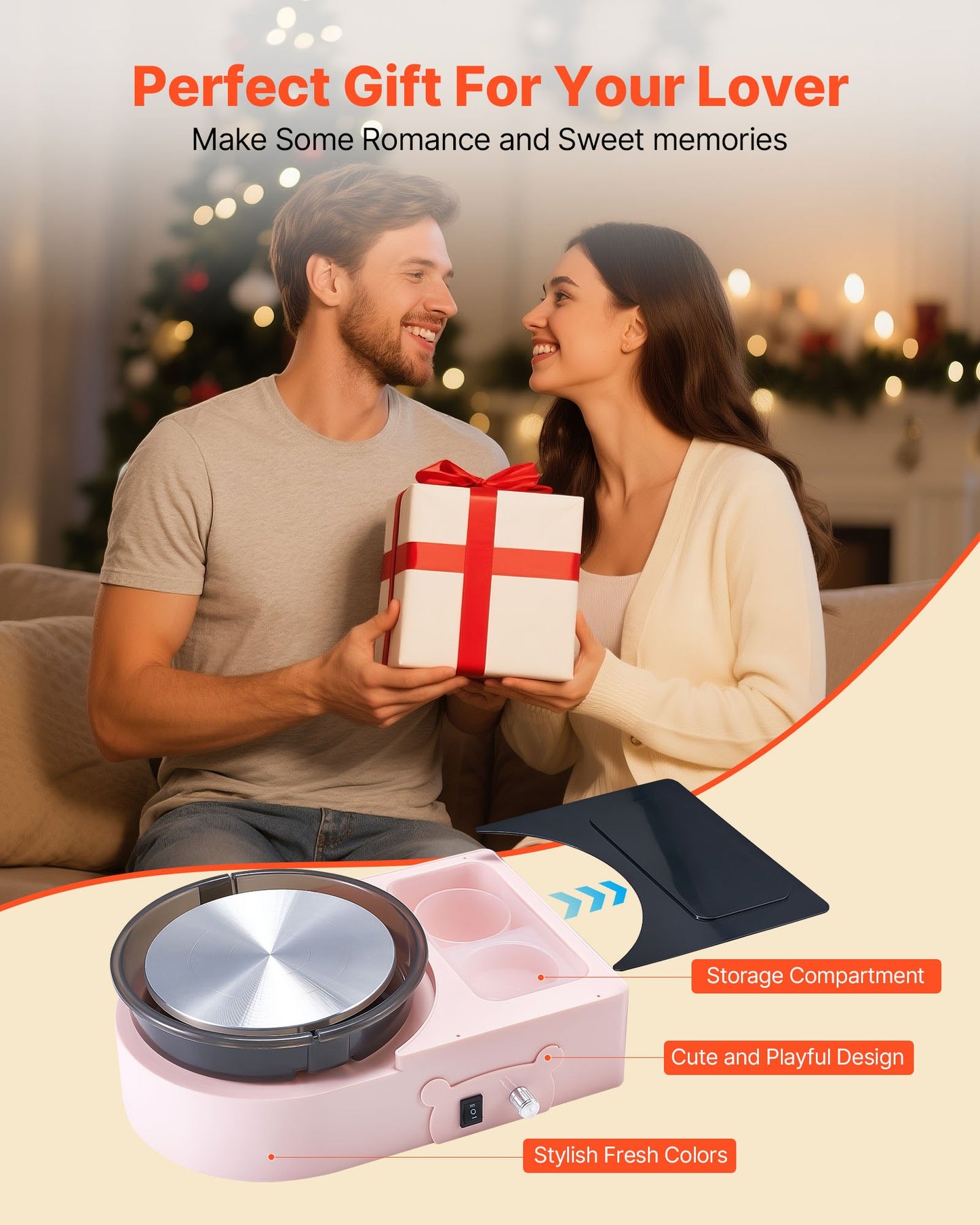 Mini Pottery Wheel, 6 inch Turntable, Forward and Reverse Rotation, Adjustable Speed, Electric Clay Wheel for Kids and Adults, with Clay Shaping Tools, for Home DIY, Pottery Classes, Pink