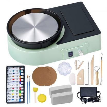 Mini Pottery Wheel, 6 inch Turntable, Forward and Reverse Rotation, Adjustable Speed, Electric Clay Wheel for Kids and Adults, with Clay Shaping Tools, for Home DIY, Pottery Classes, Green