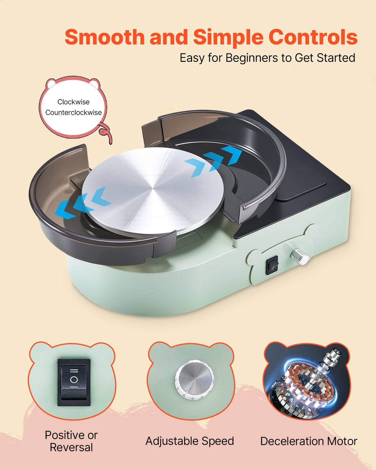 Mini Pottery Wheel, 6 inch Turntable, Forward and Reverse Rotation, Adjustable Speed, Electric Clay Wheel for Kids and Adults, with Clay Shaping Tools, for Home DIY, Pottery Classes, Green