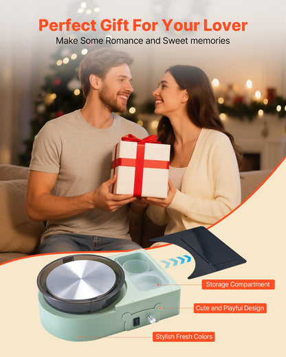 Mini Pottery Wheel, 6 inch Turntable, Forward and Reverse Rotation, Adjustable Speed, Electric Clay Wheel for Kids and Adults, with Clay Shaping Tools, for Home DIY, Pottery Classes, Green