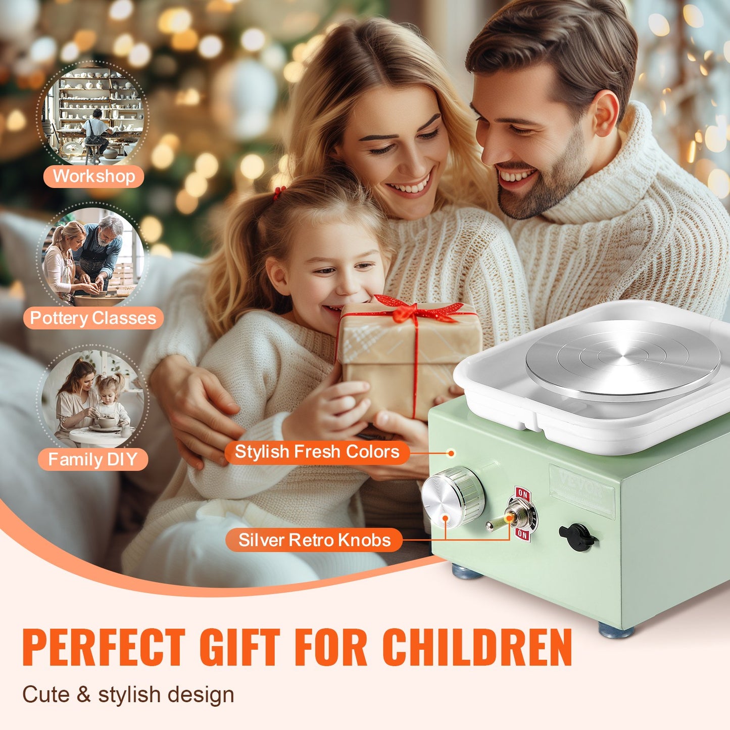 Mini Pottery Wheel, 0-320RPM Adjustable Speed Detachable Basin Forming Machine, 2.56in/3.94in 2 Turntables Electric Ceramic Wheel Machine, 18pcs Accessories, for Art Craft Work Home DIY, Green