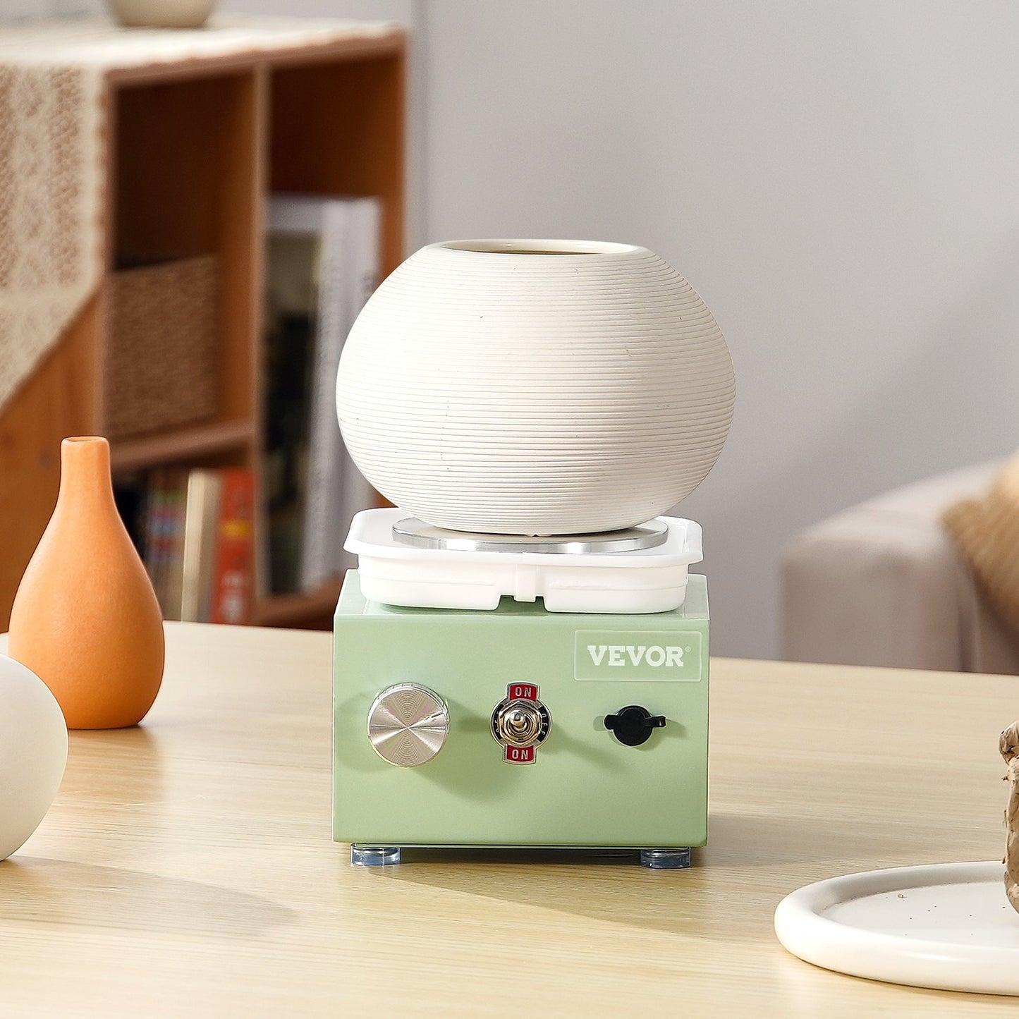 Mini Pottery Wheel, 0-320RPM Adjustable Speed Detachable Basin Forming Machine, 2.56in/3.94in 2 Turntables Electric Ceramic Wheel Machine, 18pcs Accessories, for Art Craft Work Home DIY, Green