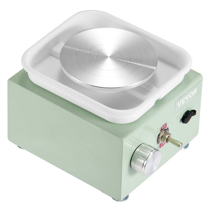 Mini Pottery Wheel, 0-320RPM Adjustable Speed Detachable Basin Forming Machine, 2.56in/3.94in 2 Turntables Electric Ceramic Wheel Machine, 18pcs Accessories, for Art Craft Work Home DIY, Green